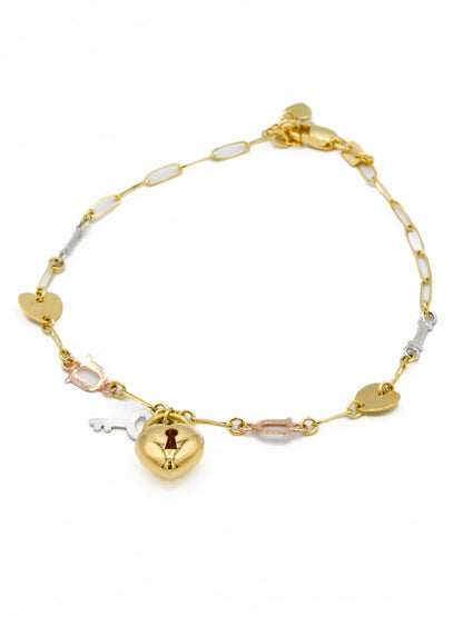 18ct Gold Two Tone Charms I Love You Ladies Bracelet - Roop Darshan
