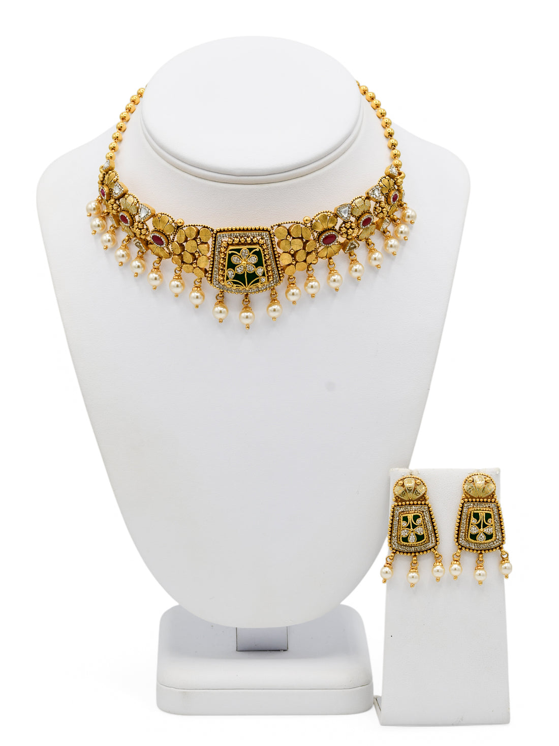 22ct Gold Antique Pearl Kundan Chokar Necklace Set