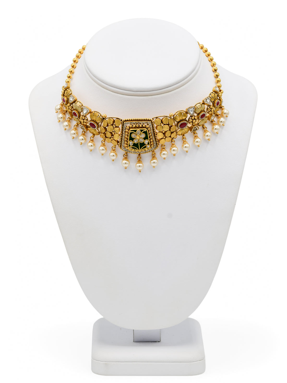 22ct Gold Antique Pearl Kundan Chokar Necklace Set