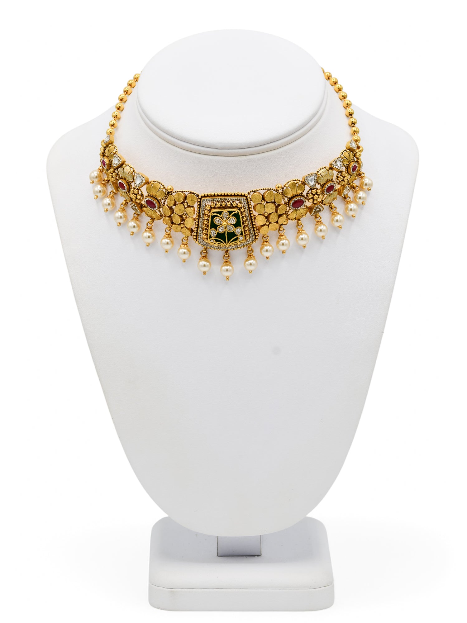 22ct Gold Antique Pearl Kundan Chokar Necklace Set