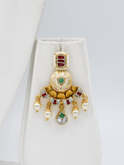 22ct Gold Antique Pearl Kundan Long Necklace Set
