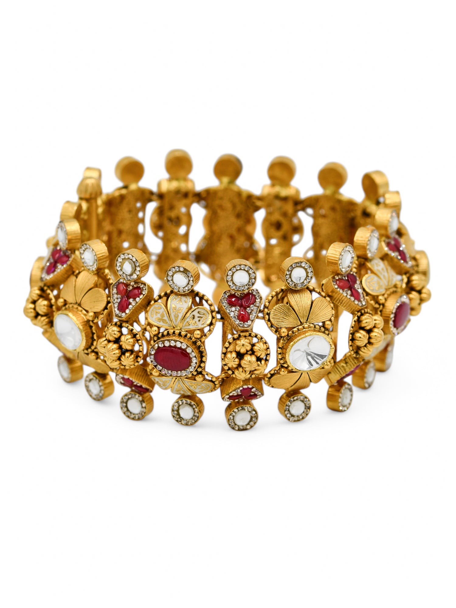 22ct Gold Antique Pearl Kundan Bracelet - Roop Darshan