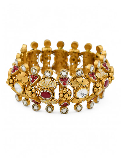 22ct Gold Antique Pearl Kundan Bracelet - Roop Darshan