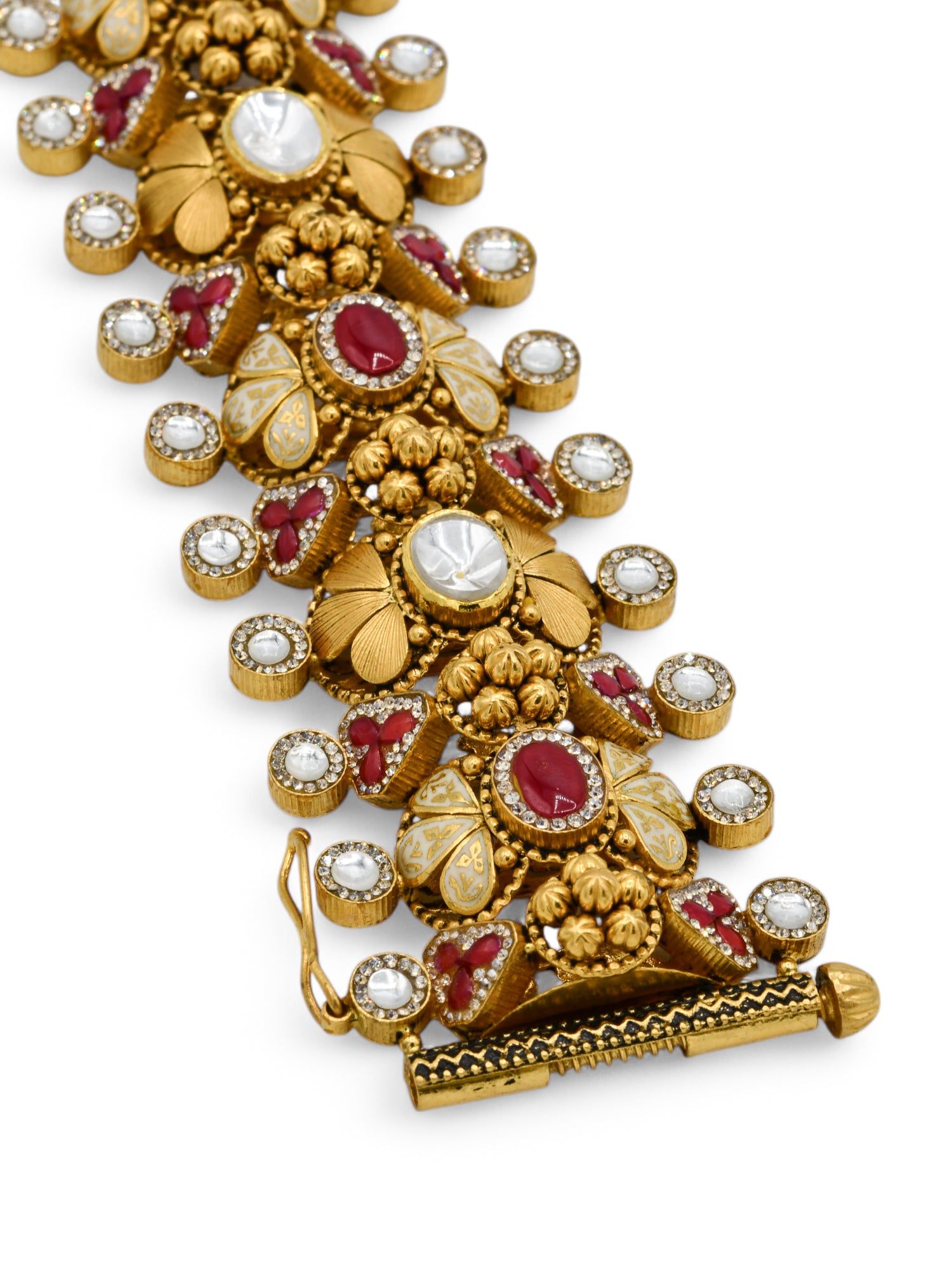 22ct Gold Antique Pearl Kundan Bracelet - Roop Darshan