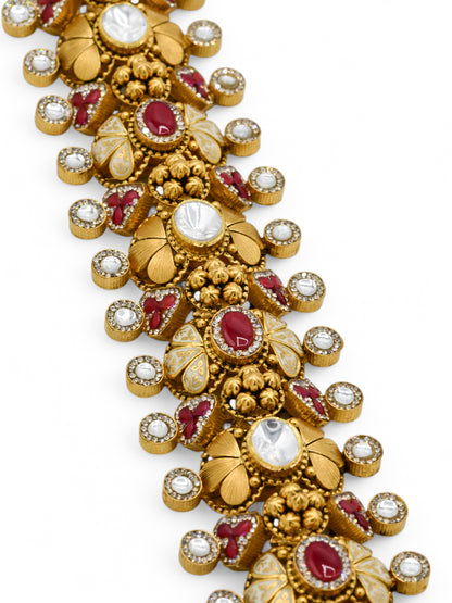 22ct Gold Antique Pearl Kundan Bracelet - Roop Darshan