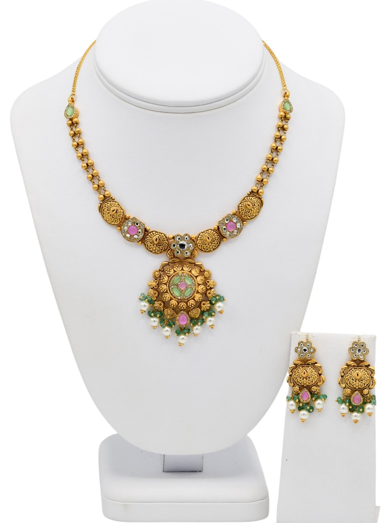 22ct Gold Antique Pearl Kundan Necklace Set