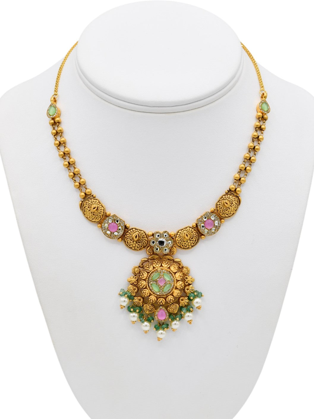 22ct Gold Antique Pearl Kundan Necklace Set