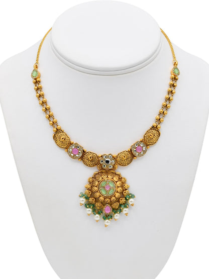22ct Gold Antique Pearl Kundan Necklace Set