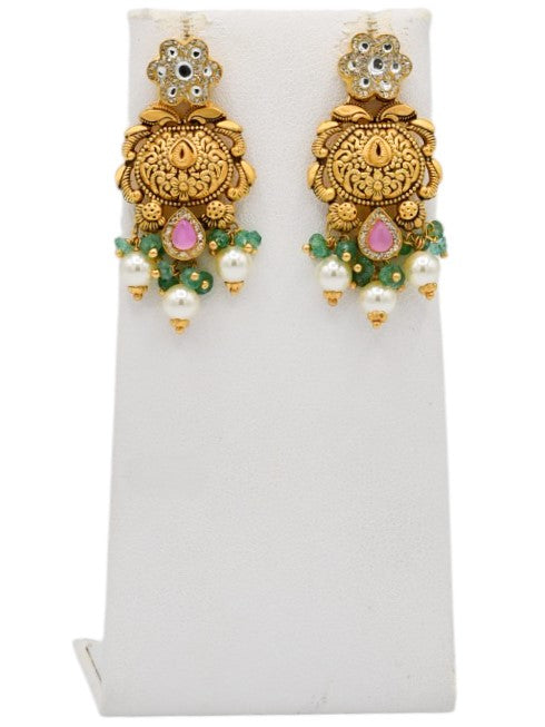 22ct Gold Antique Pearl Kundan Necklace Set