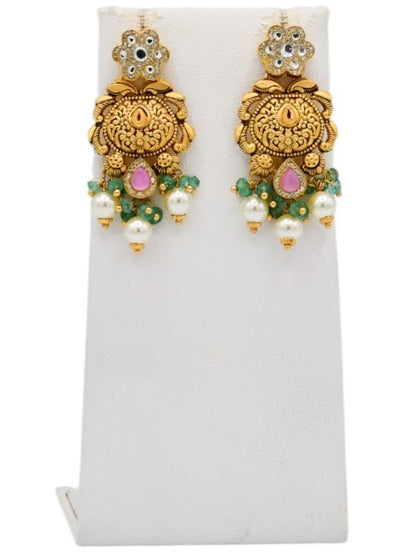 22ct Gold Antique Pearl Kundan Necklace Set