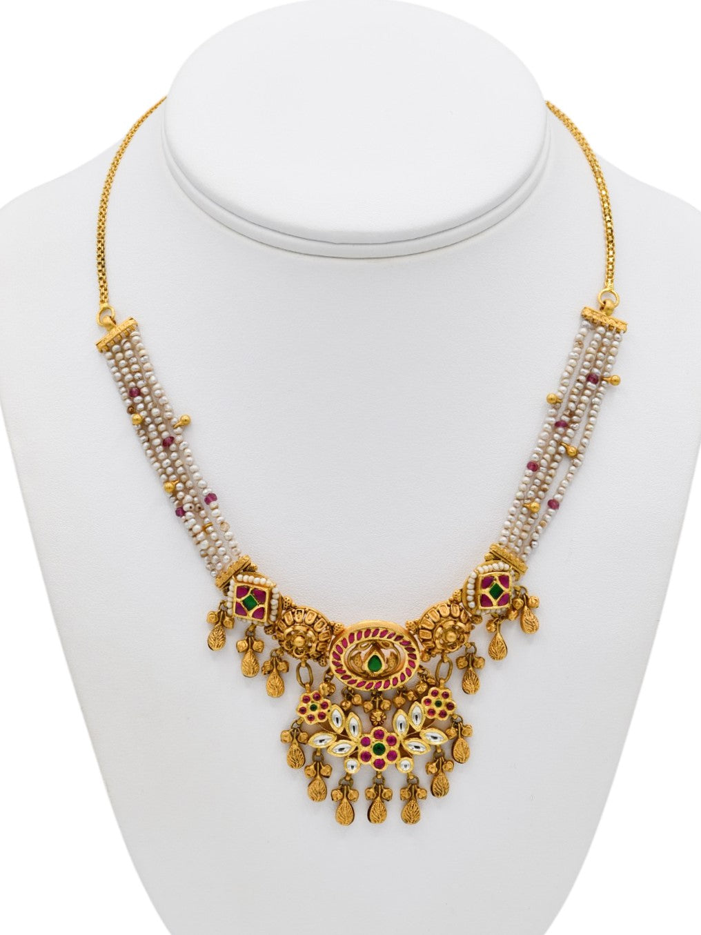 22ct Gold Antique Pearl Kundan Necklace Set