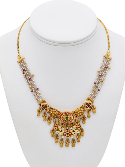 22ct Gold Antique Pearl Kundan Necklace Set