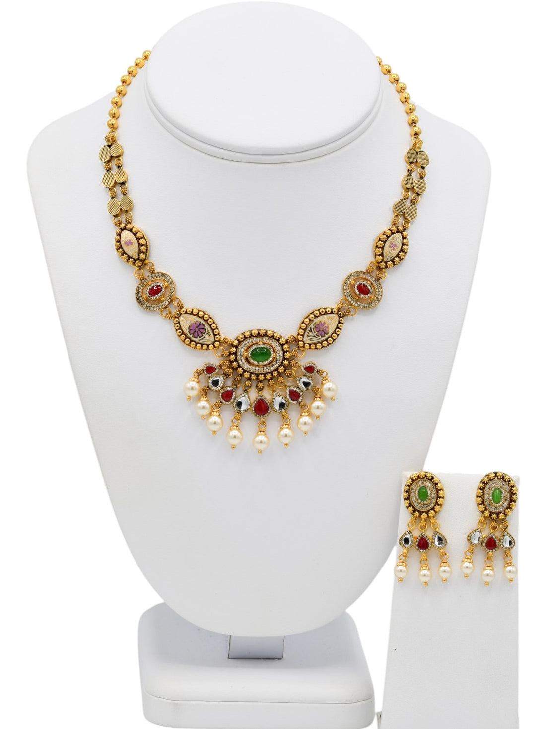 22ct Gold Antique Pearl Kundan Necklace Set