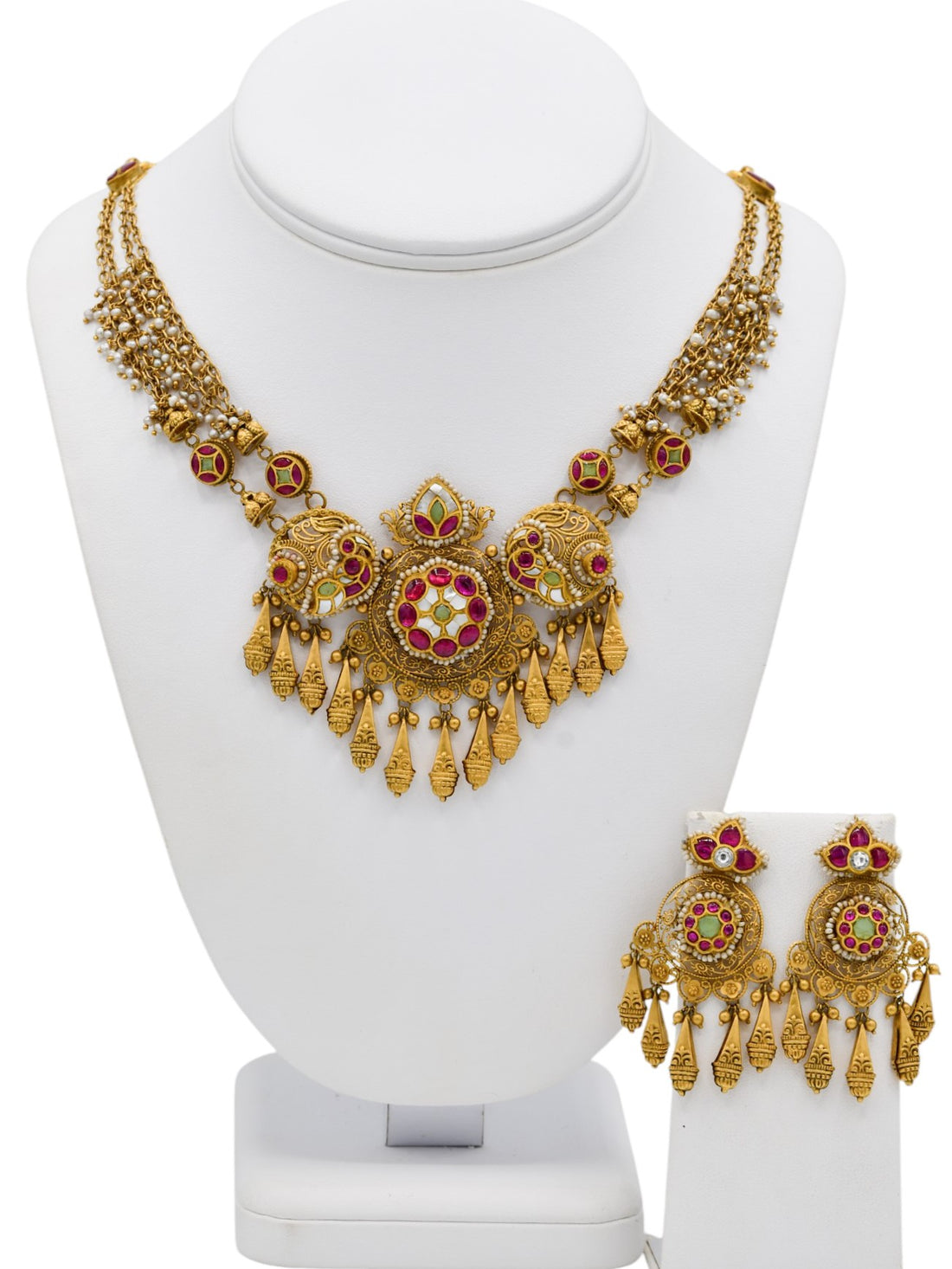 22ct Gold Antique Pearl Kundan Necklace Set