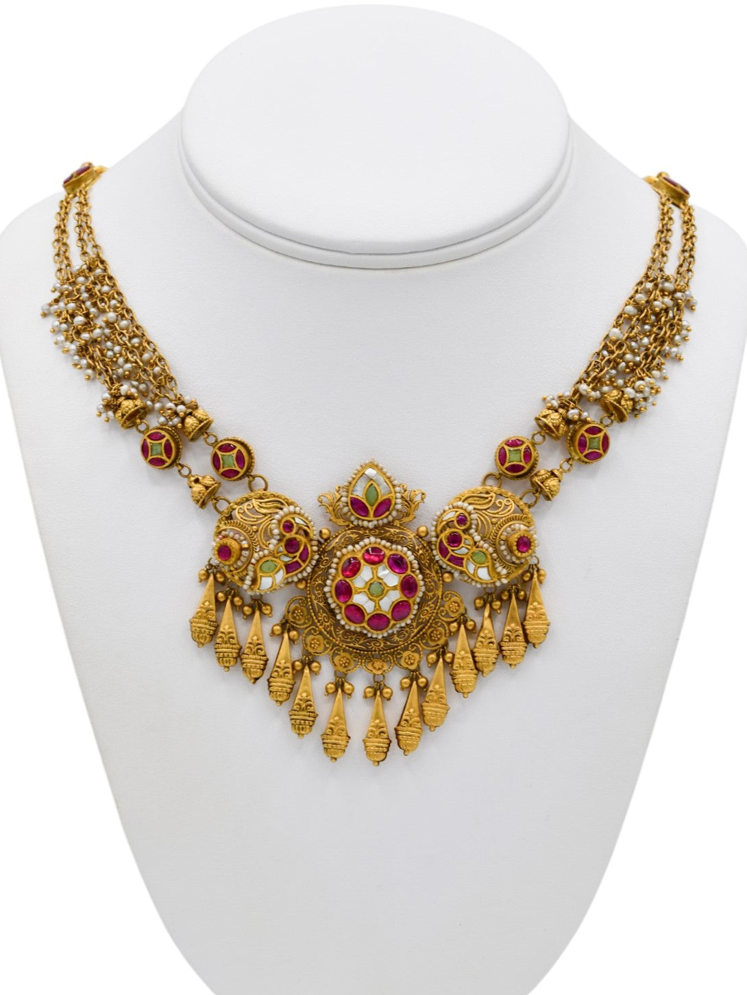 22ct Gold Antique Pearl Kundan Necklace Set