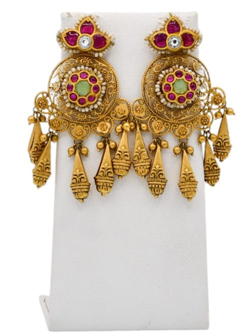 22ct Gold Antique Pearl Kundan Necklace Set