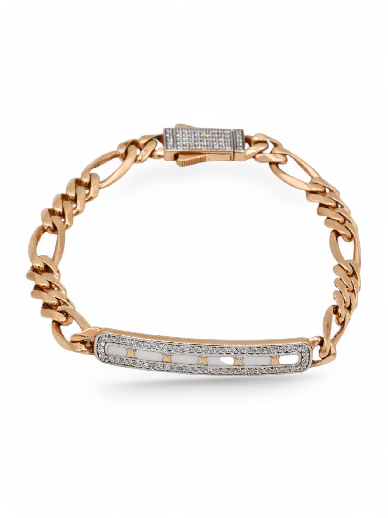18ct Rose Gold Meena CZ Curb Mens Bracelet