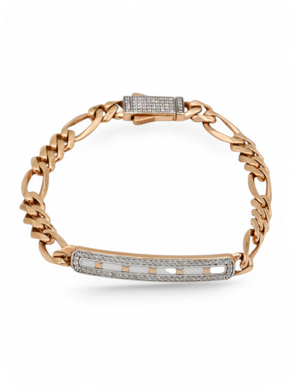 18ct Rose Gold Meena CZ Curb Mens Bracelet