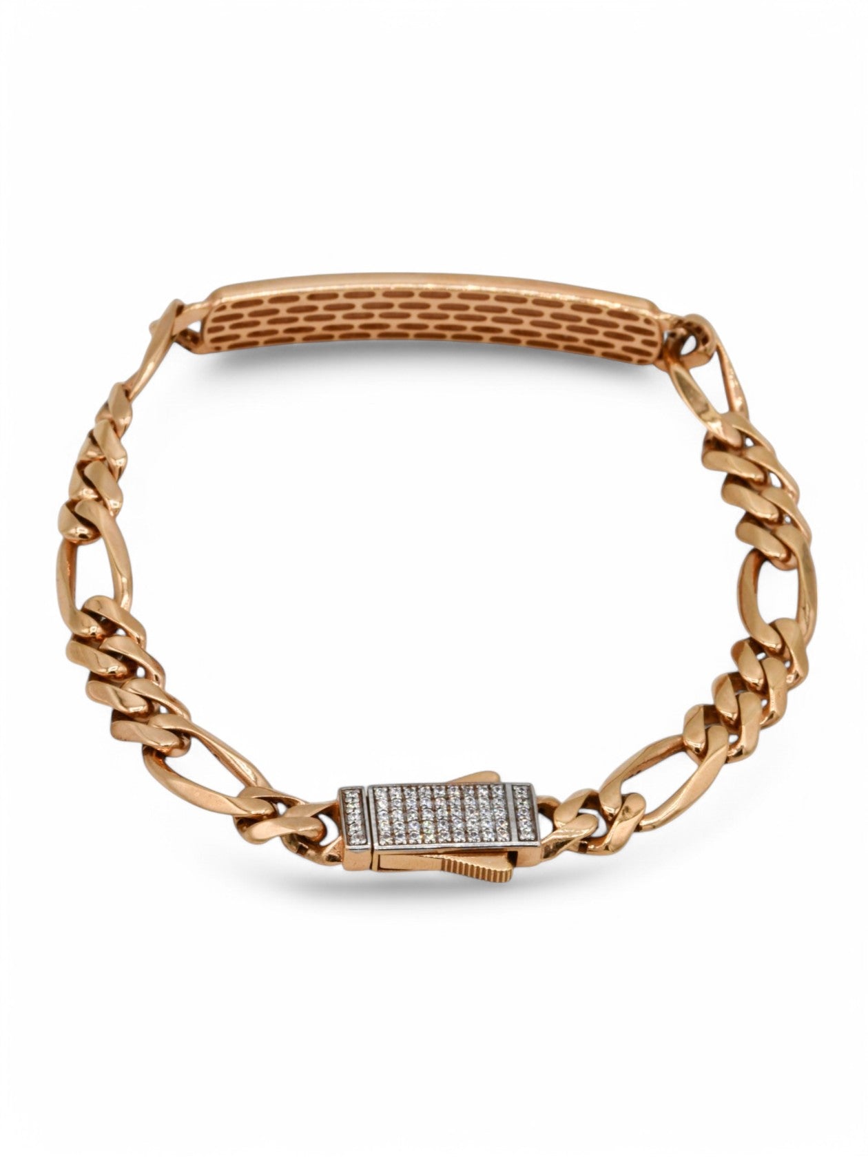 18ct Rose Gold Meena CZ Curb Mens Bracelet