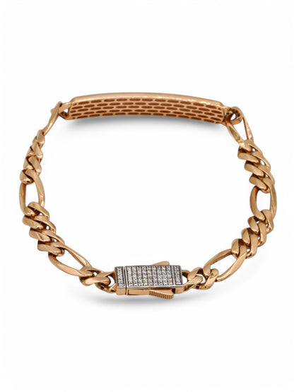 18ct Rose Gold Meena CZ Curb Mens Bracelet