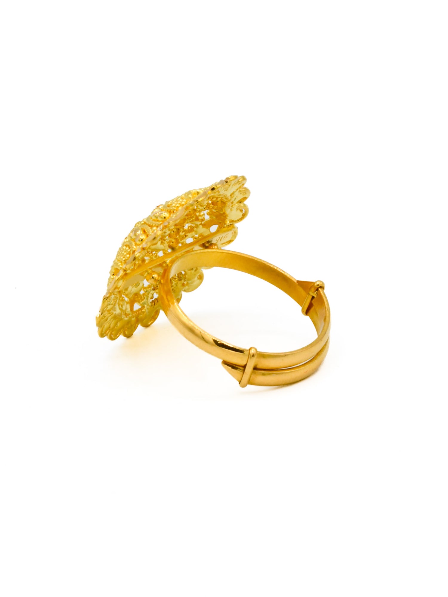 22ct Gold Filigree Round Top Adjustable Ring - Roop Darshan