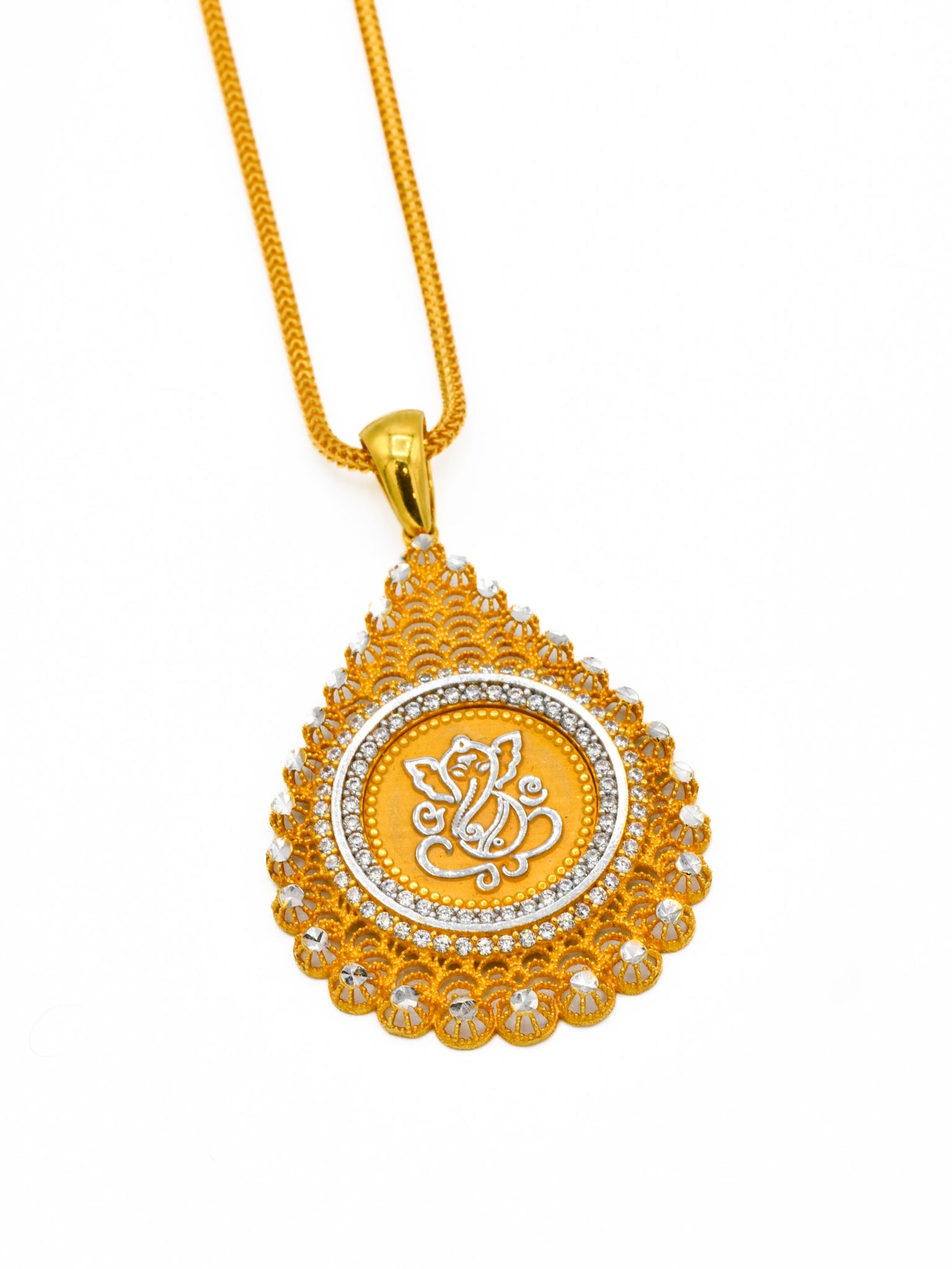 22ct Gold Two Tone CZ Ganesh Pendant - Roop Darshan