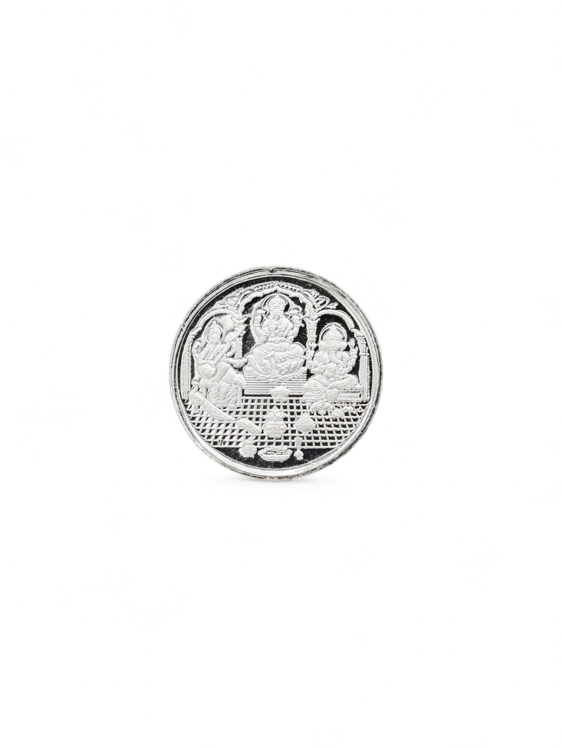 5 Grams Silver Laxmiji, Saraswati &amp; Ganesha Coin