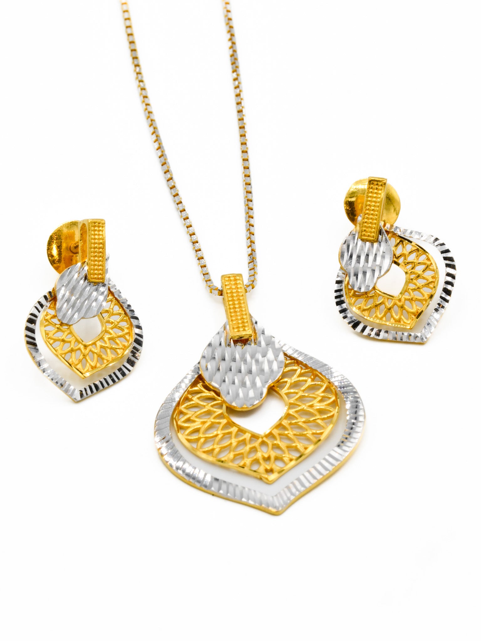 22ct Gold Two Tone Pendant Earring Set - Roop Darshan