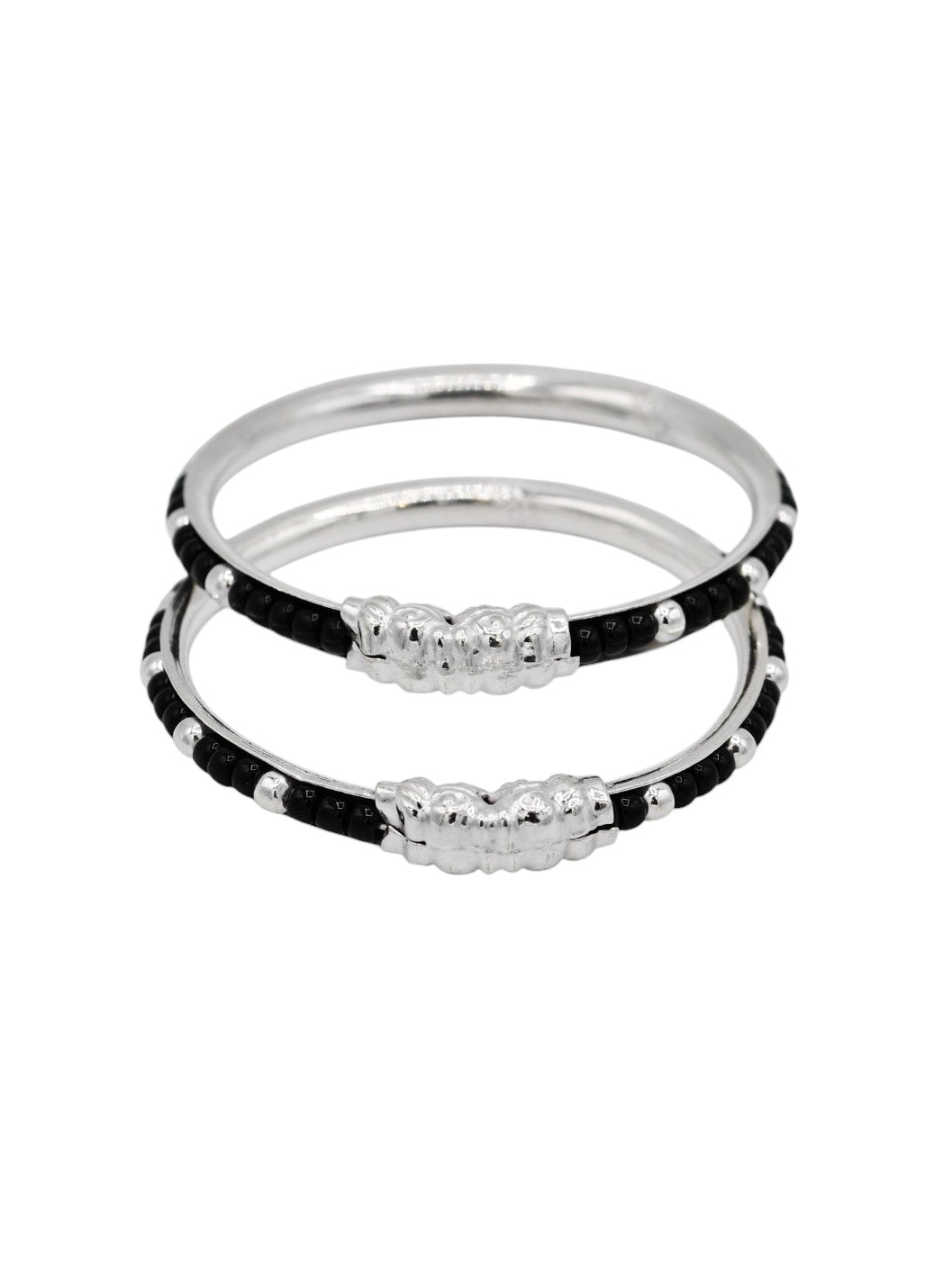 Silver Black Beads Pair Baby Bangle