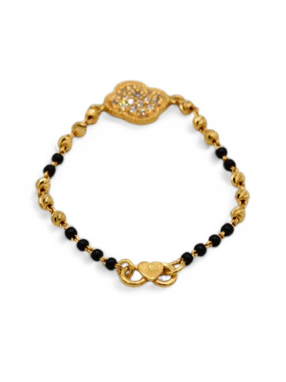 22ct Gold CZ Black Beads Ball Pair Baby Bracelet