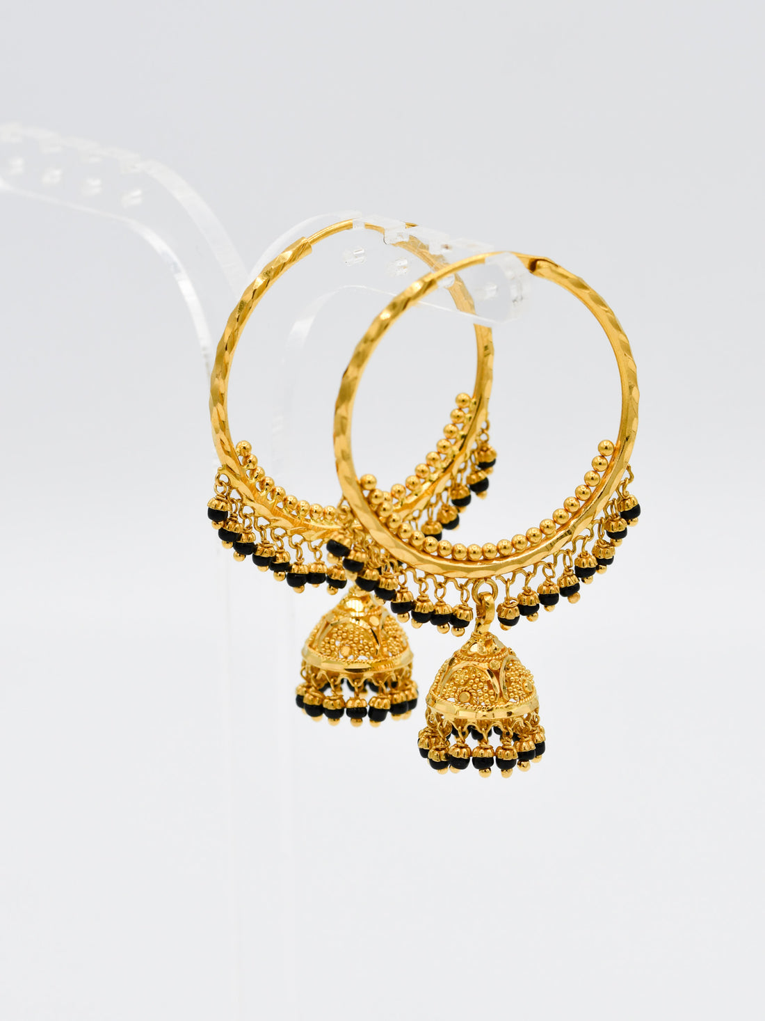 22ct Gold Black Beads Jhumki Bali - Roop Darshan