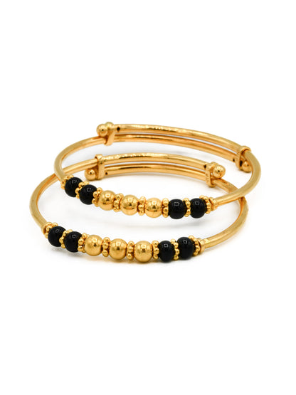 22ct Gold Black Beads Adjustable Pair Baby Bangle - Roop Darshan