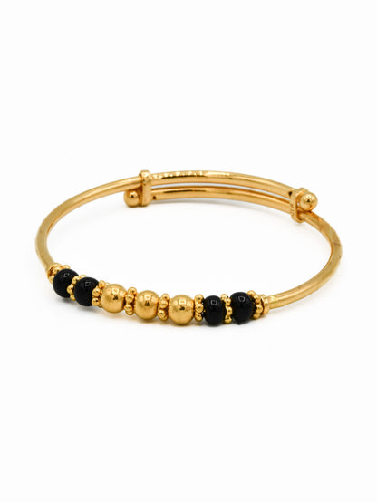 22ct Gold Black Beads Adjustable Pair Baby Bangle - Roop Darshan