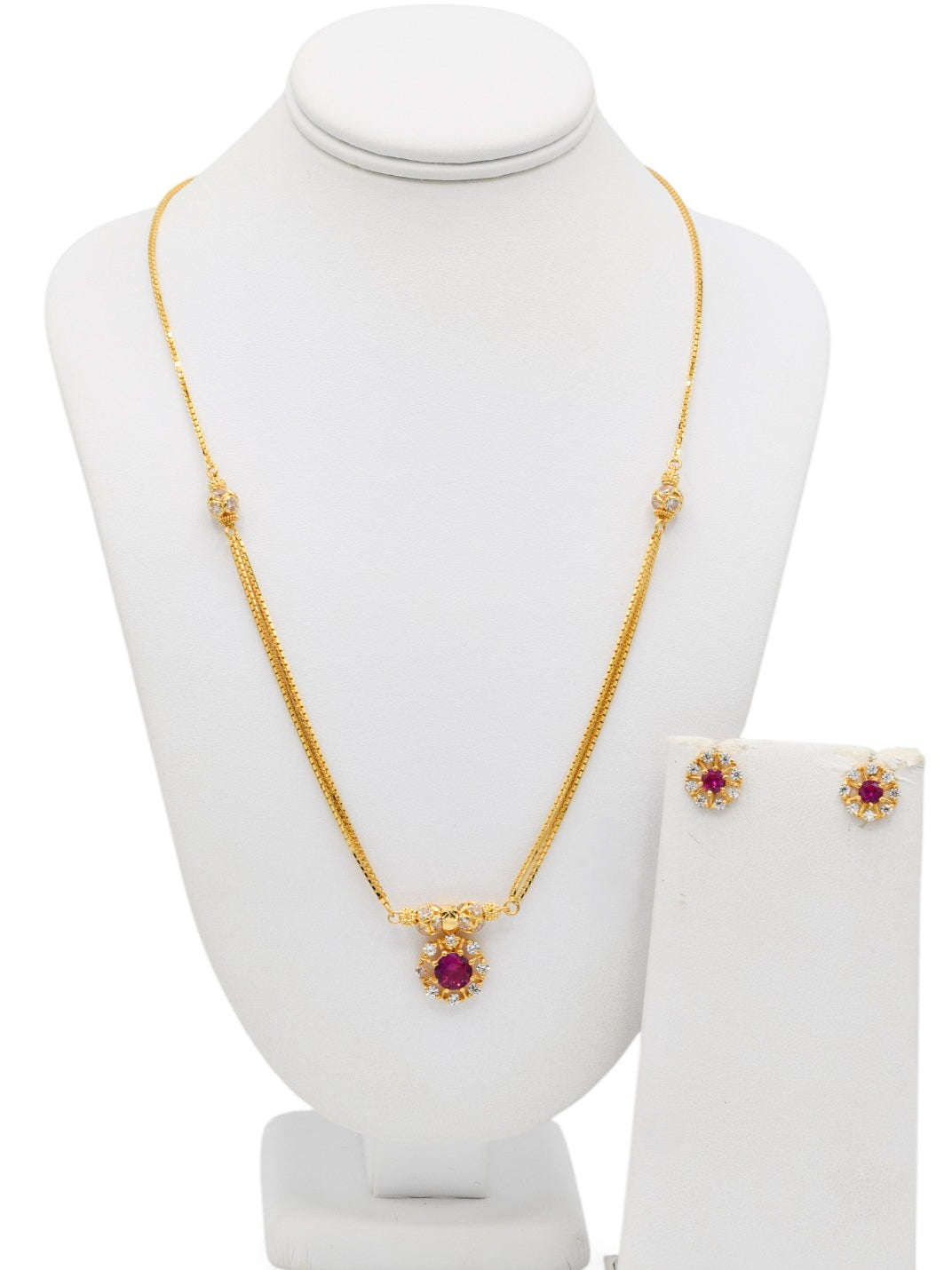 22ct Gold Pink CZ Necklace Set
