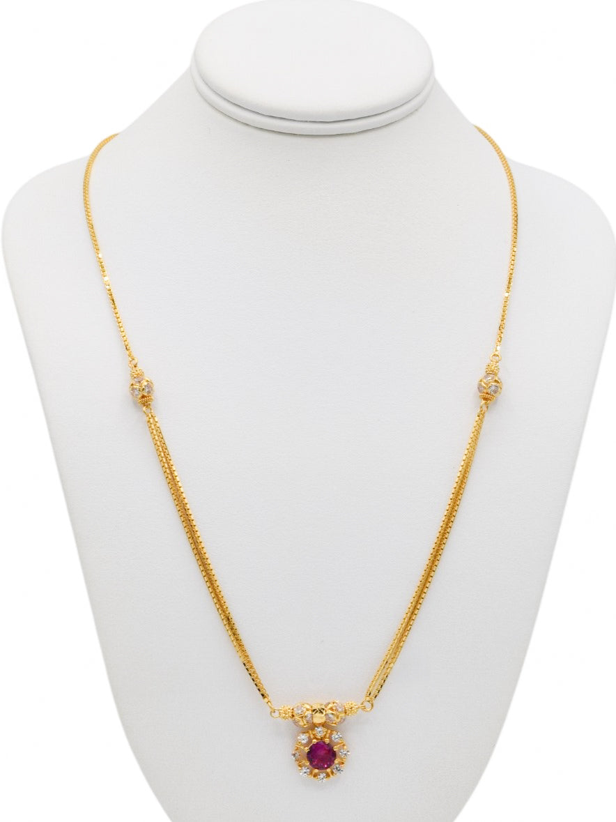 22ct Gold Pink CZ Necklace Set