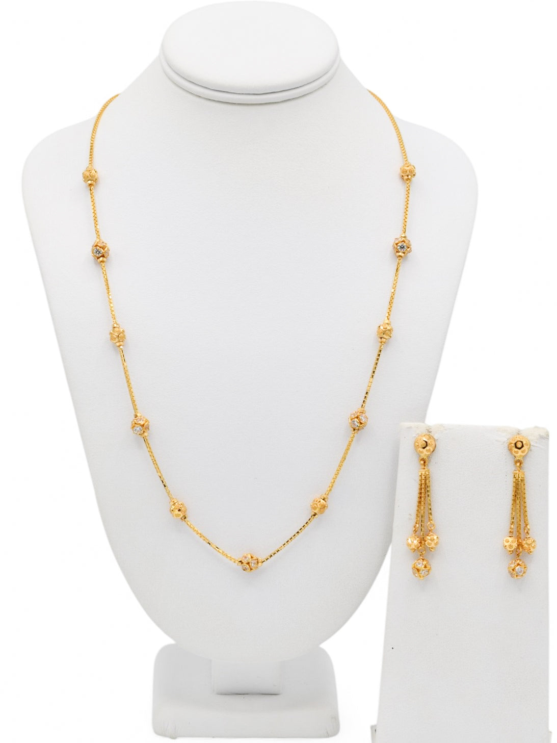 22ct Gold CZ Ball Necklace Set