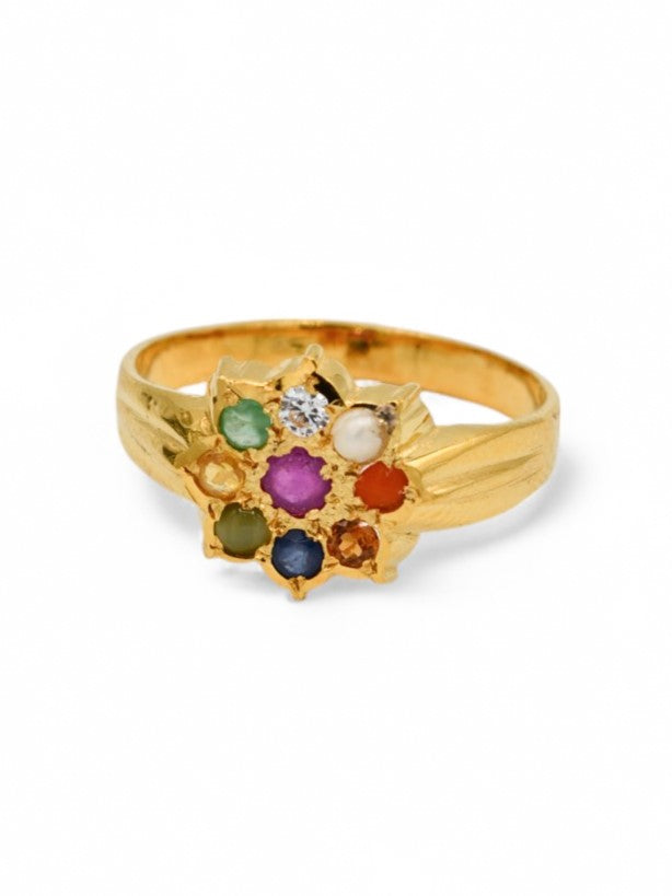 22ct Gold Navratna Ladies Ring