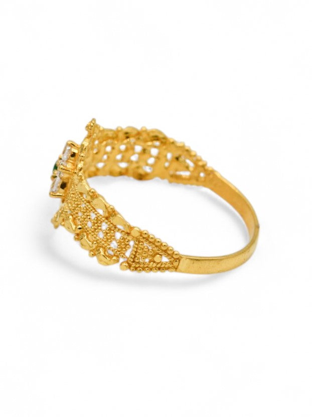 22ct Gold Green CZ Ladies Ring
