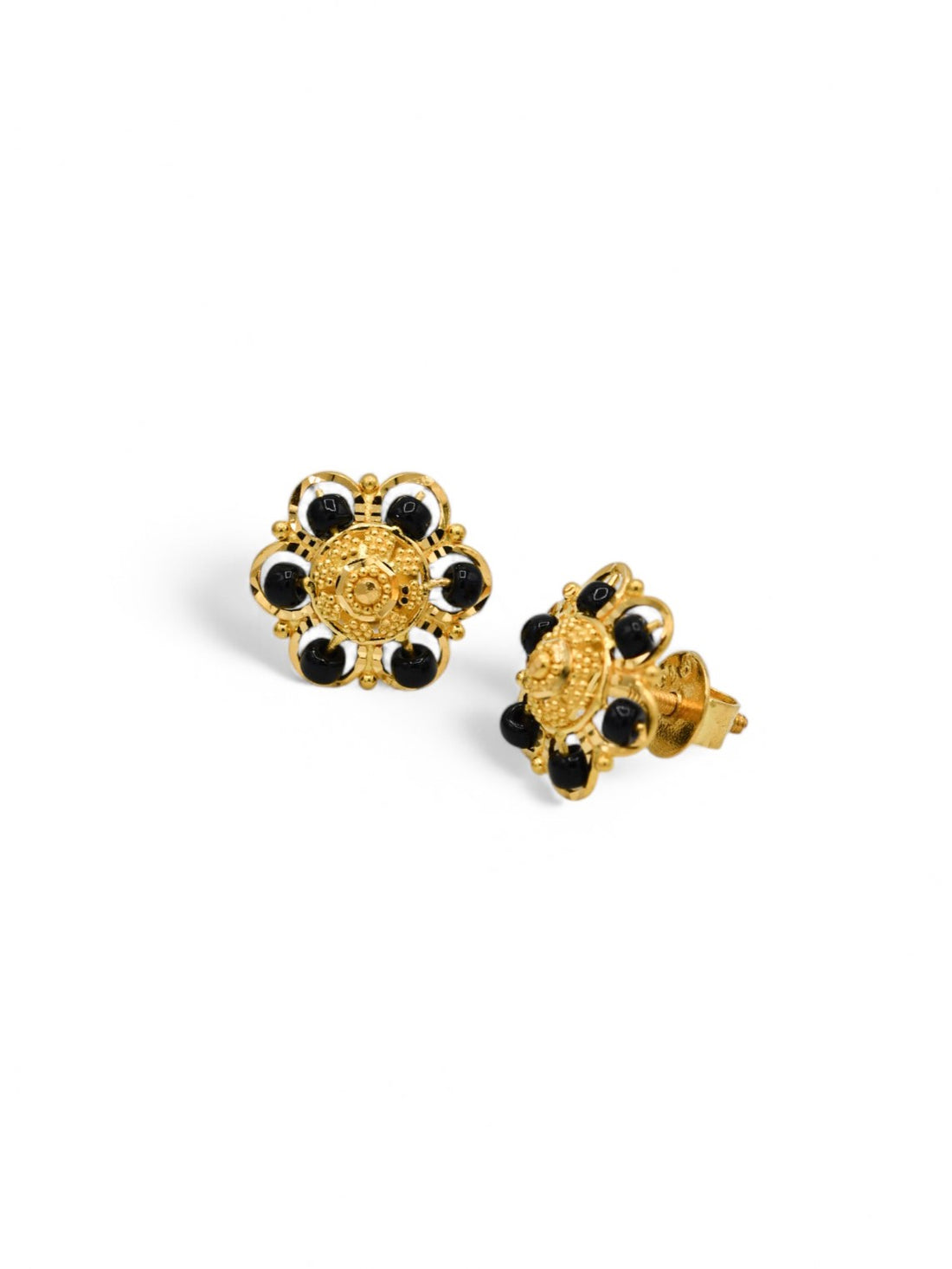 22ct Gold Black Beads Stud Earrings