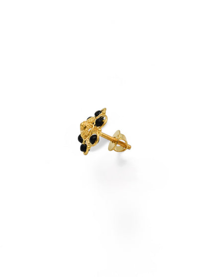 22ct Gold Black Beads Stud Earrings