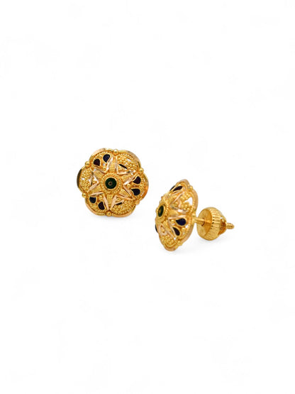 22ct Gold Minakari Stud Earrings - Roop Darshan