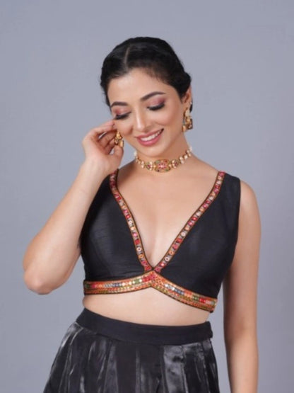 Silk Embroidered Mirror Work Blouse - Roop Darshan