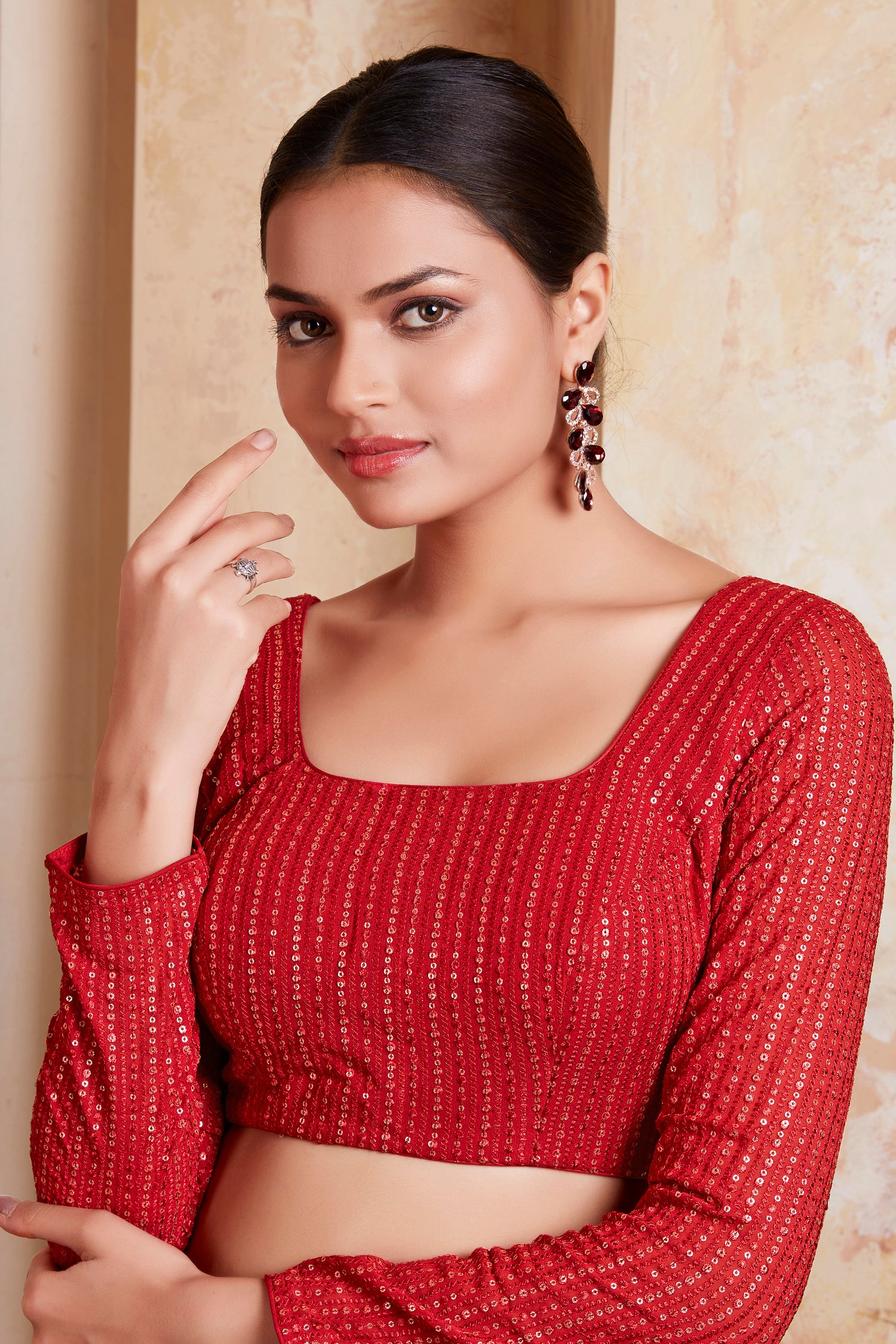 Georgette Sequence Work Saree Blouse - Roop Darshan