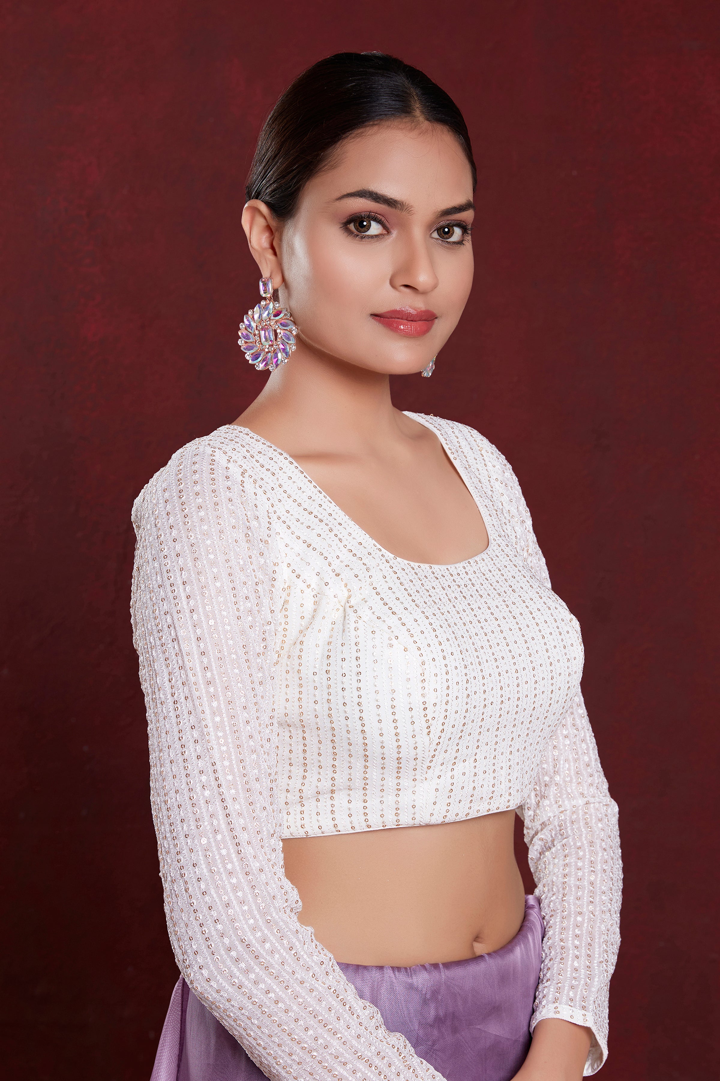 Georgette Sequence Work Saree Blouse - Roop Darshan