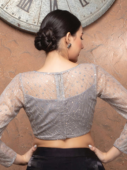 Net Sequin Embroidered Saree Blouse - Roop Darshan