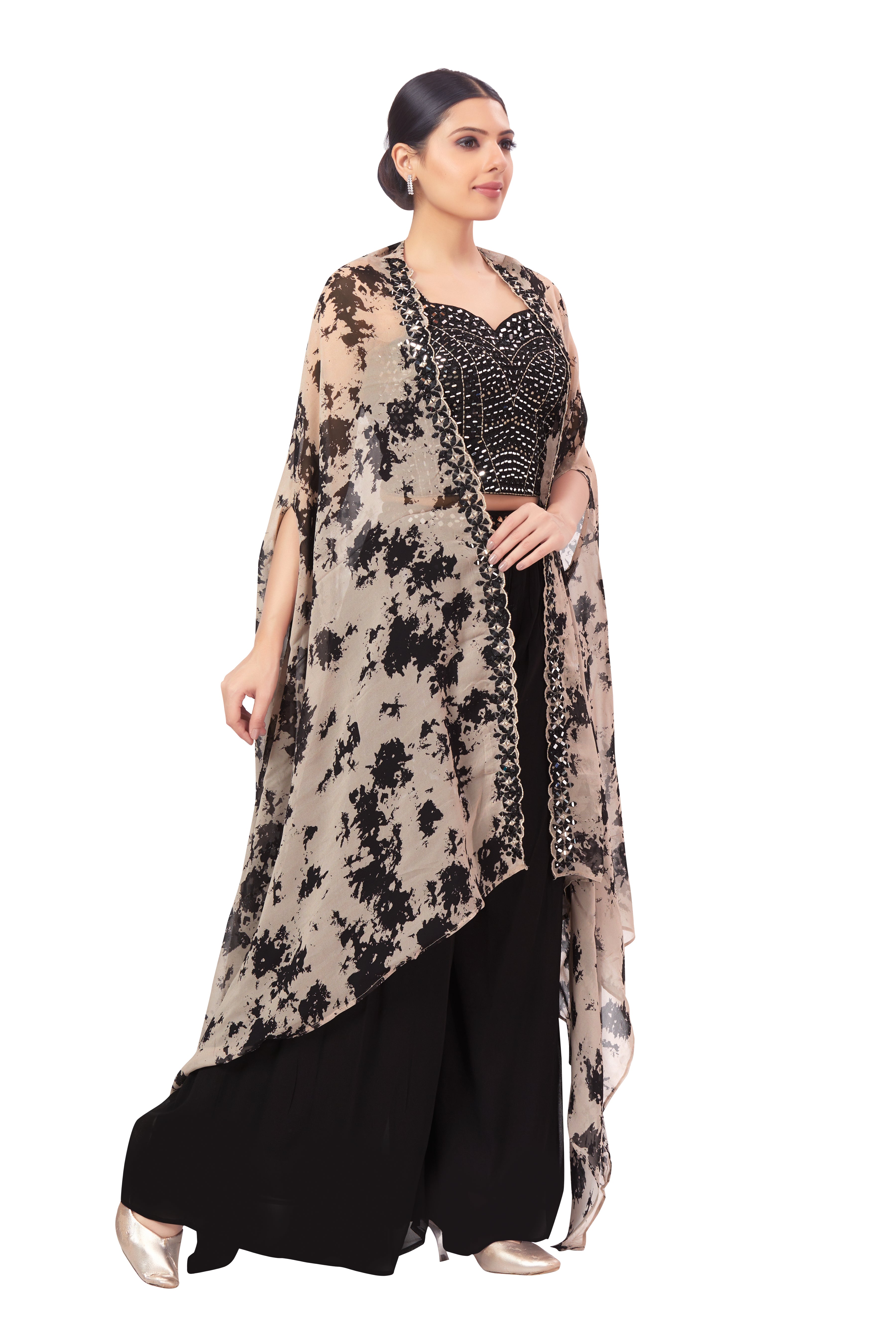 Charu Palazzo Suit With Cape - Roop Darshan