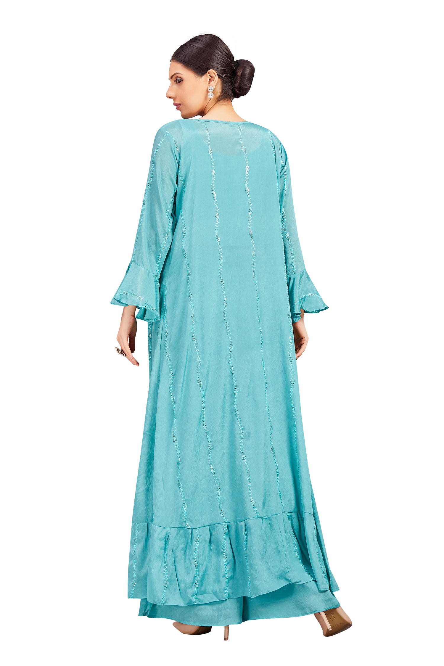 Sidra Crop Top Palazzo Suit With Jacket - Roop Darshan