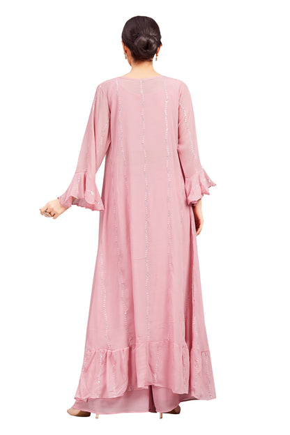 Sidra Crop Top Palazzo Suit With Jacket - Roop Darshan
