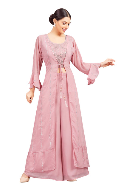 Sidra Crop Top Palazzo Suit With Jacket - Roop Darshan