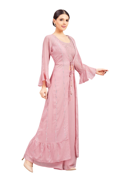 Sidra Crop Top Palazzo Suit With Jacket - Roop Darshan